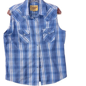 Cowgirl Legend Blue Western Plaid Top Sleeveless Large